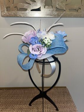 Feminine Derby Blue and Lilac Floral Headband - custom made